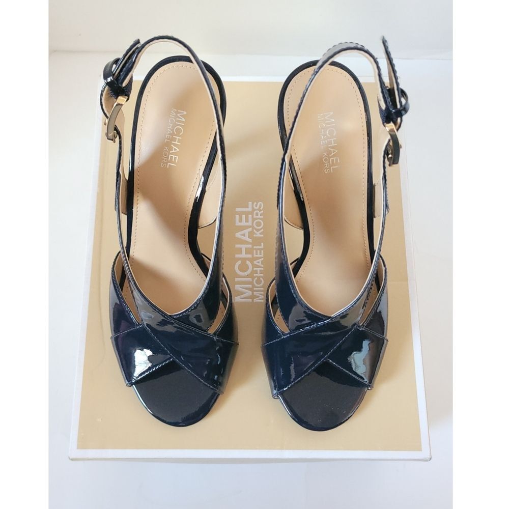 New! MICHAEL KORS Women's Patent Leather Slingback Sandals Size 6 Dark Navy Blue